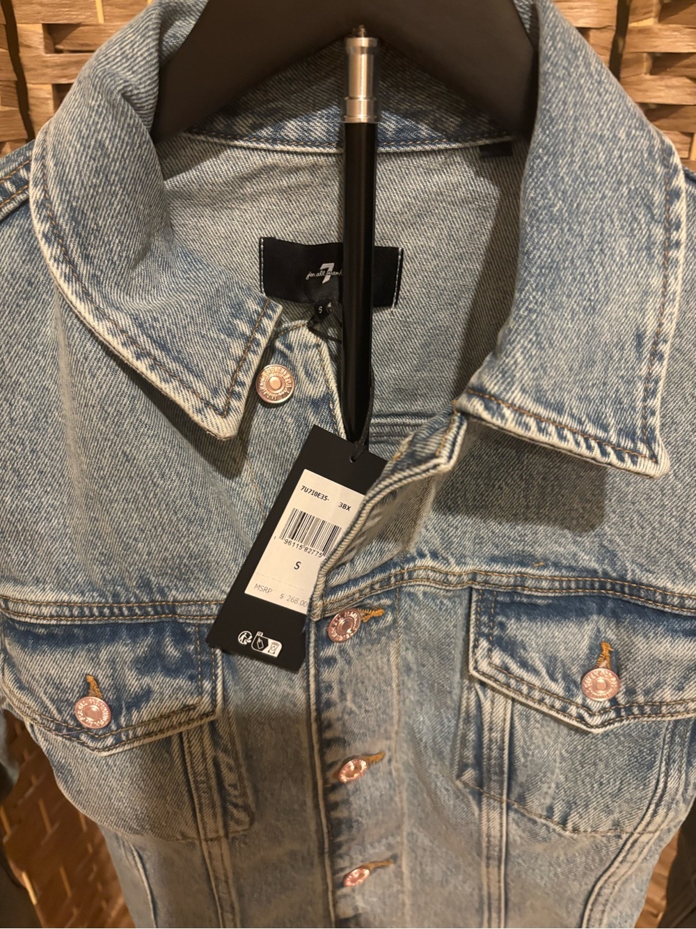 7 For All Mankind Light Blue Washed Denim Jacket - Picture 6 of 7